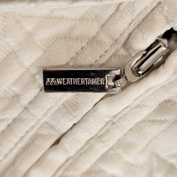 RARE Vintage 80's Weather Tamer Cream/Ivory Collar Zip up Quilted Jacket Belted - Picture 12 of 16